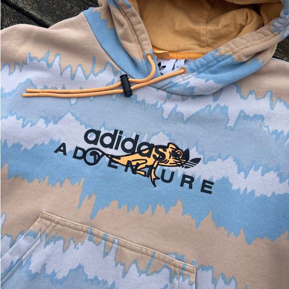 adidas Adventure Hoodie Medium Hazy Orange Blue Chameleon Graphic Pullover GUC - Picture 3 of 7